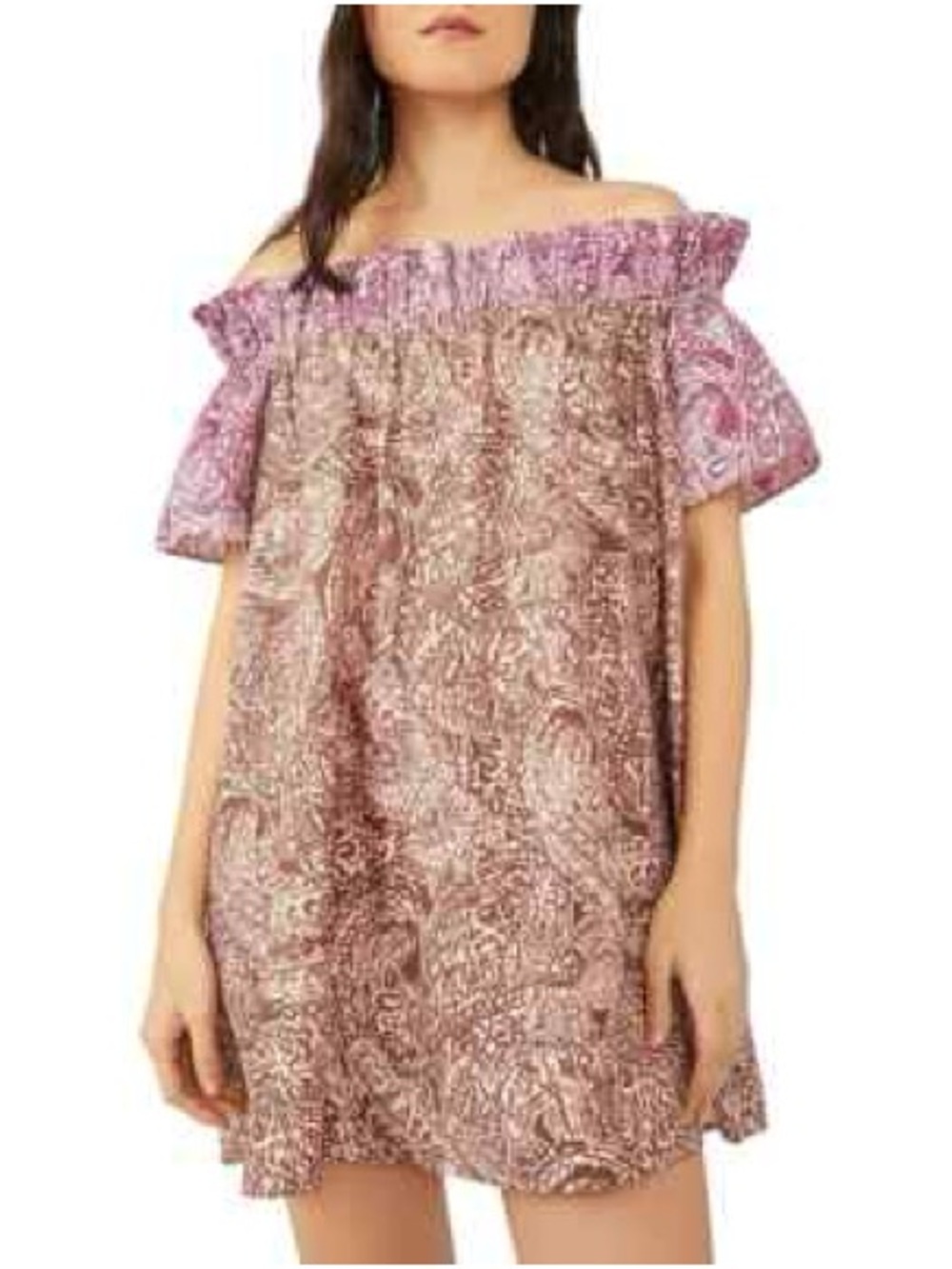 Free People Pink Paisley Off-Shoulder Mini Dress size small NWT